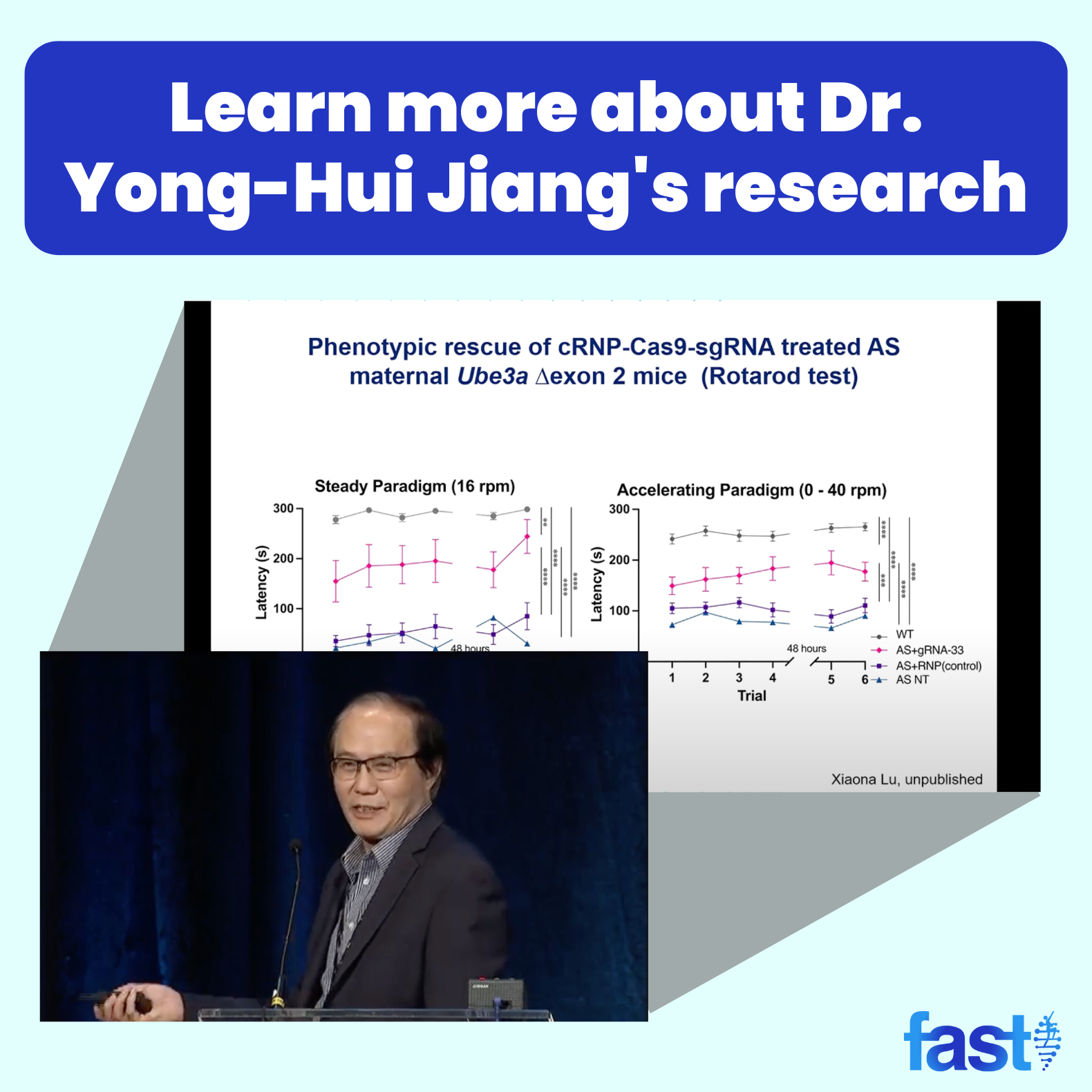 Learn more about Dr. Yong-Hui Jiang's research - with screenshots of him speaking and a slide from his presentation
